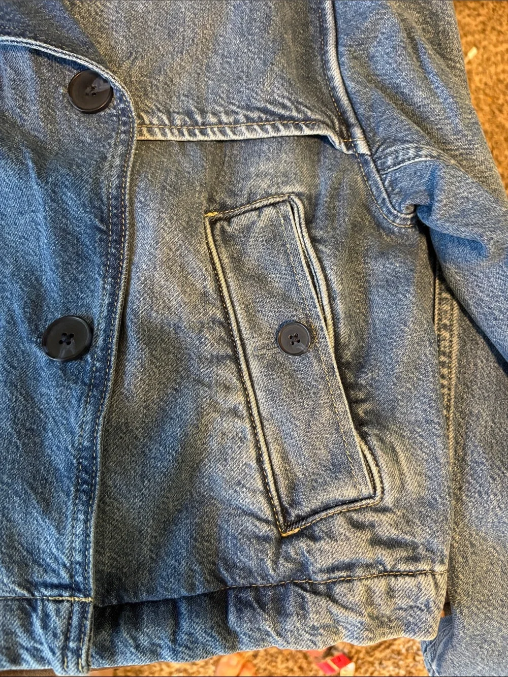 GAP Denim Trench Jacket Women’s Large Cropped Double Breasted Light Wash - Picture 5 of 11